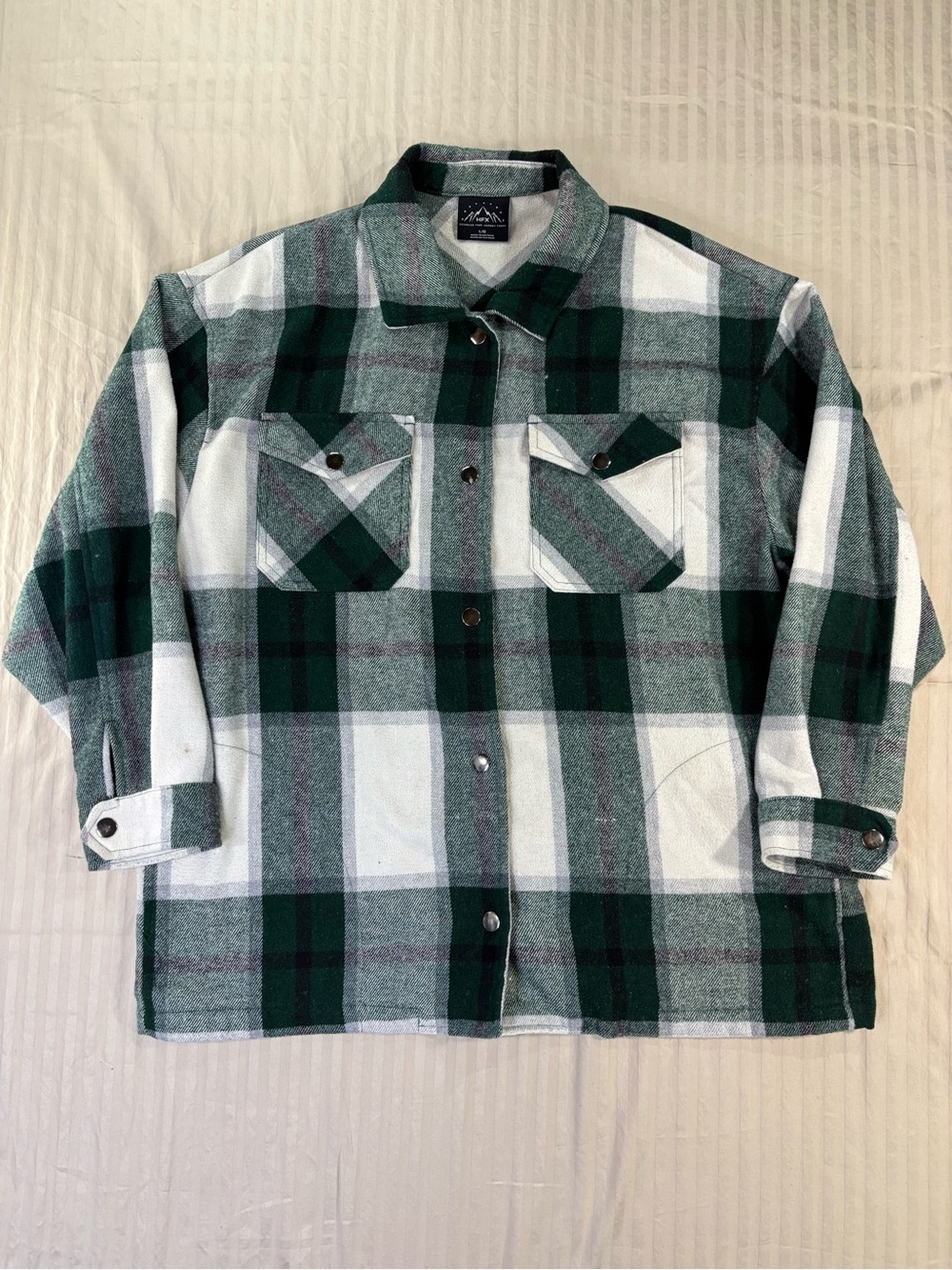 HFX Green White Plaid Womens Shirt Jacket Wool Blend Snap Button Large